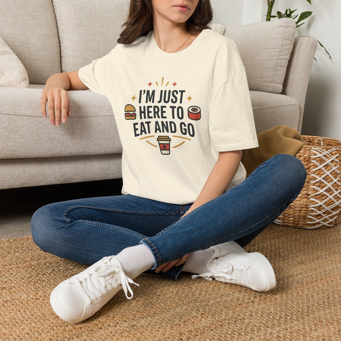 I'm Just Here to Eat and Go T-Shirt — Funny Foodie Graphic Tee