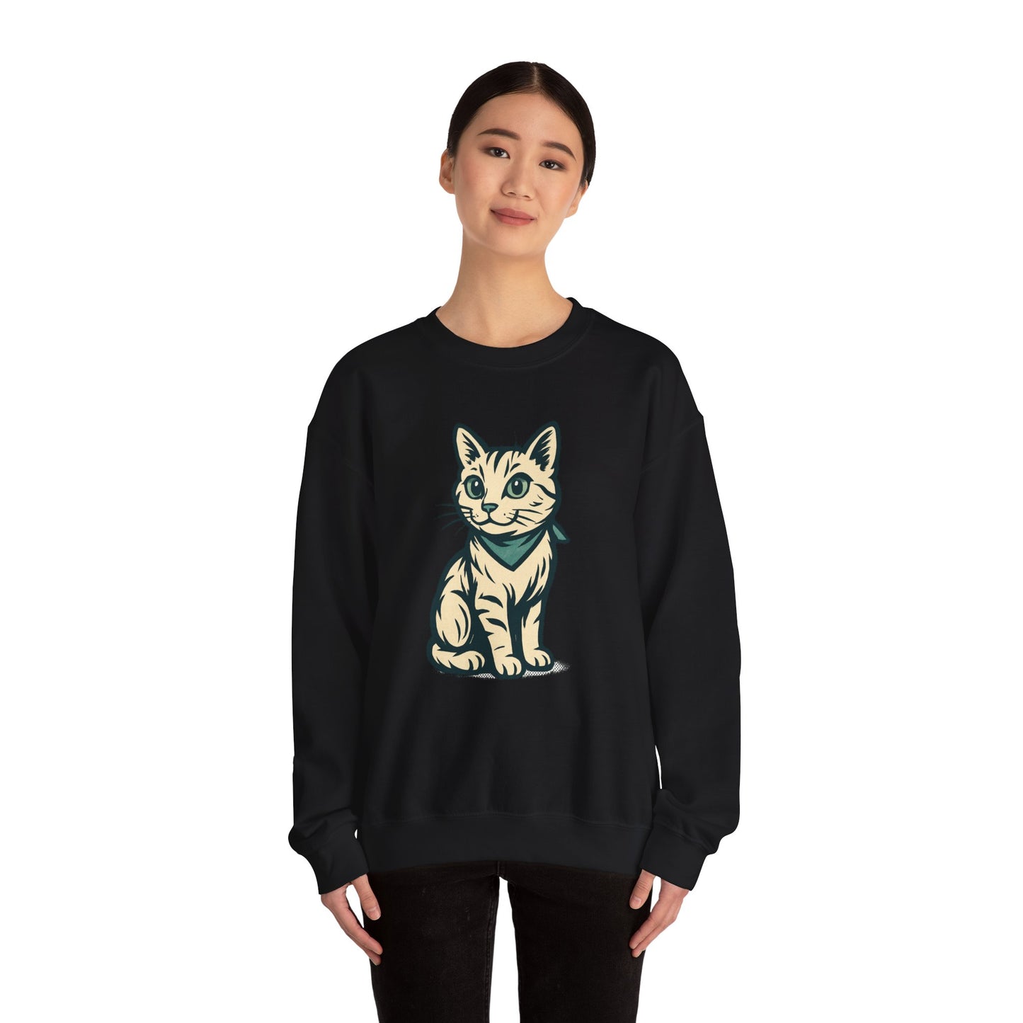 Cute Kitten Pullover Sweatshirt — Vintage Cat Illustration Crewneck