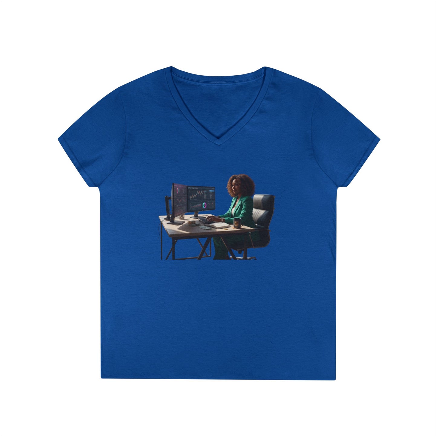 Programmer at Work V-Neck Tee — Female Coder Graphic Shirt