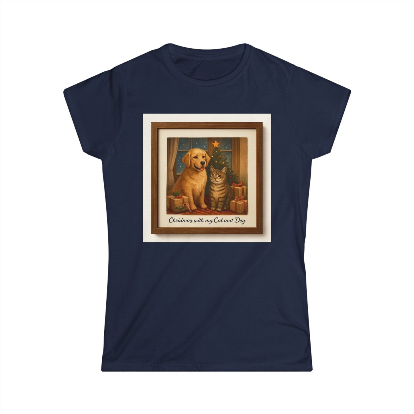 Christmas With My Cat and Dog Tee — Women's Holiday Dog & Cat T-Shirt