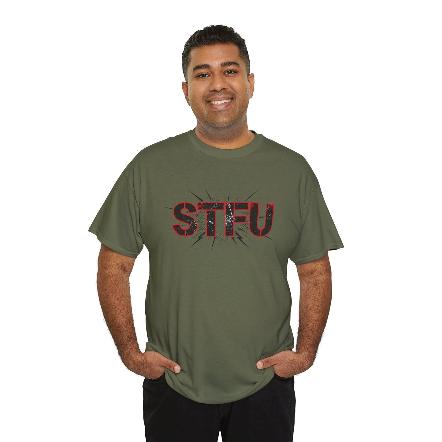 STFU Graphic Tee — Bold Distressed Text Shirt for Statement Style Printify