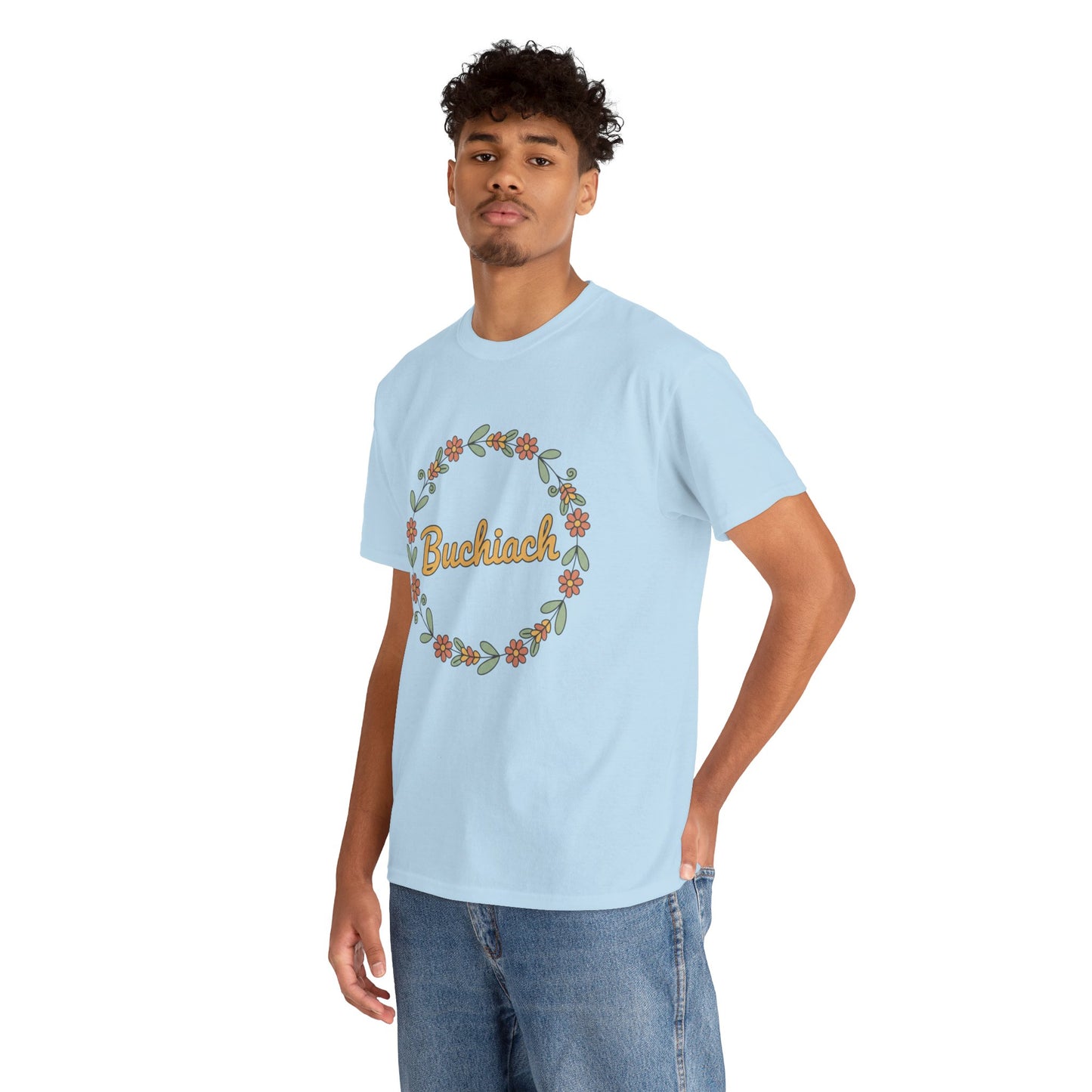 Buchiach Floral Wreath T-Shirt — Retro Script Garden Tee Printify