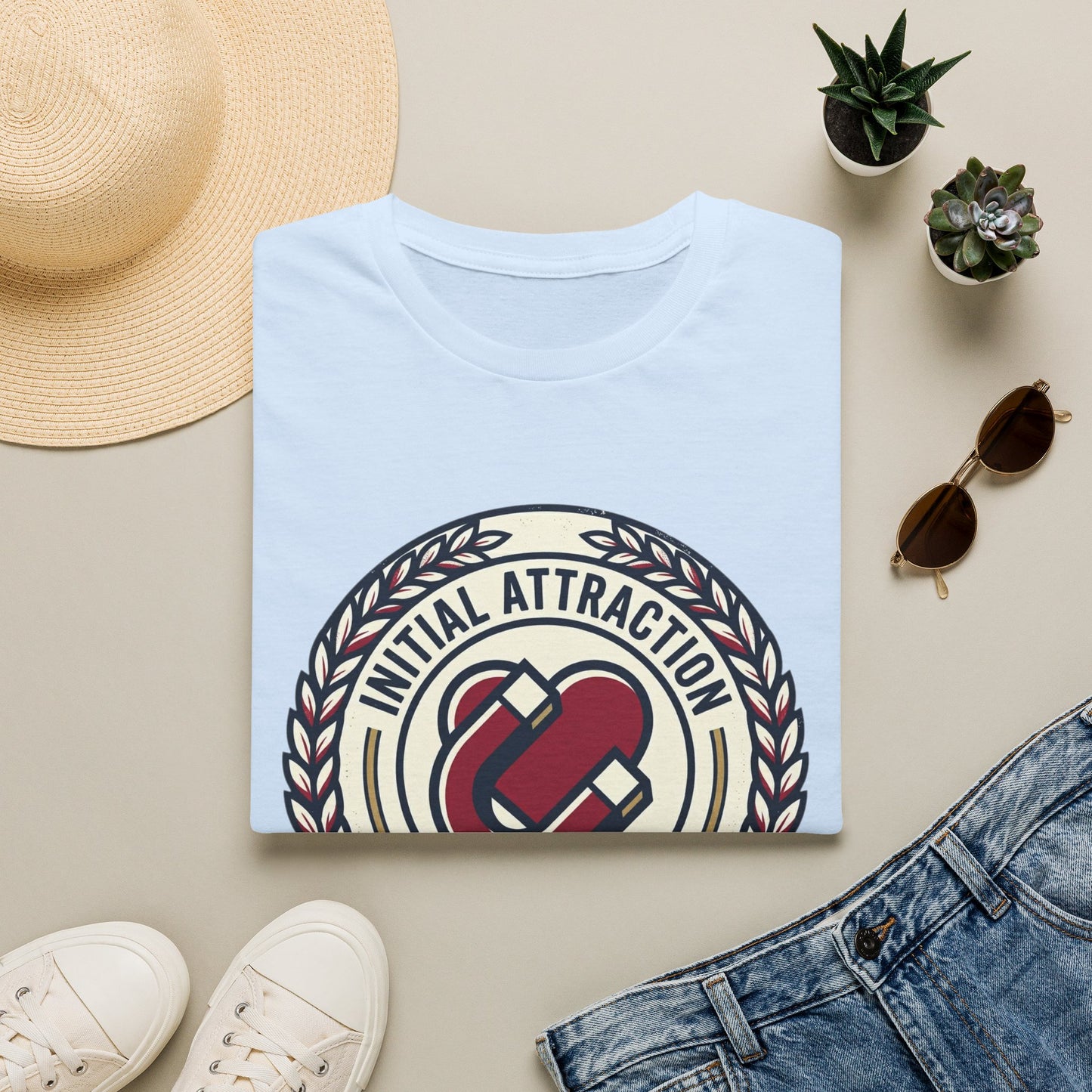 Initial Attraction T-Shirt — Retro Badge Heart Design