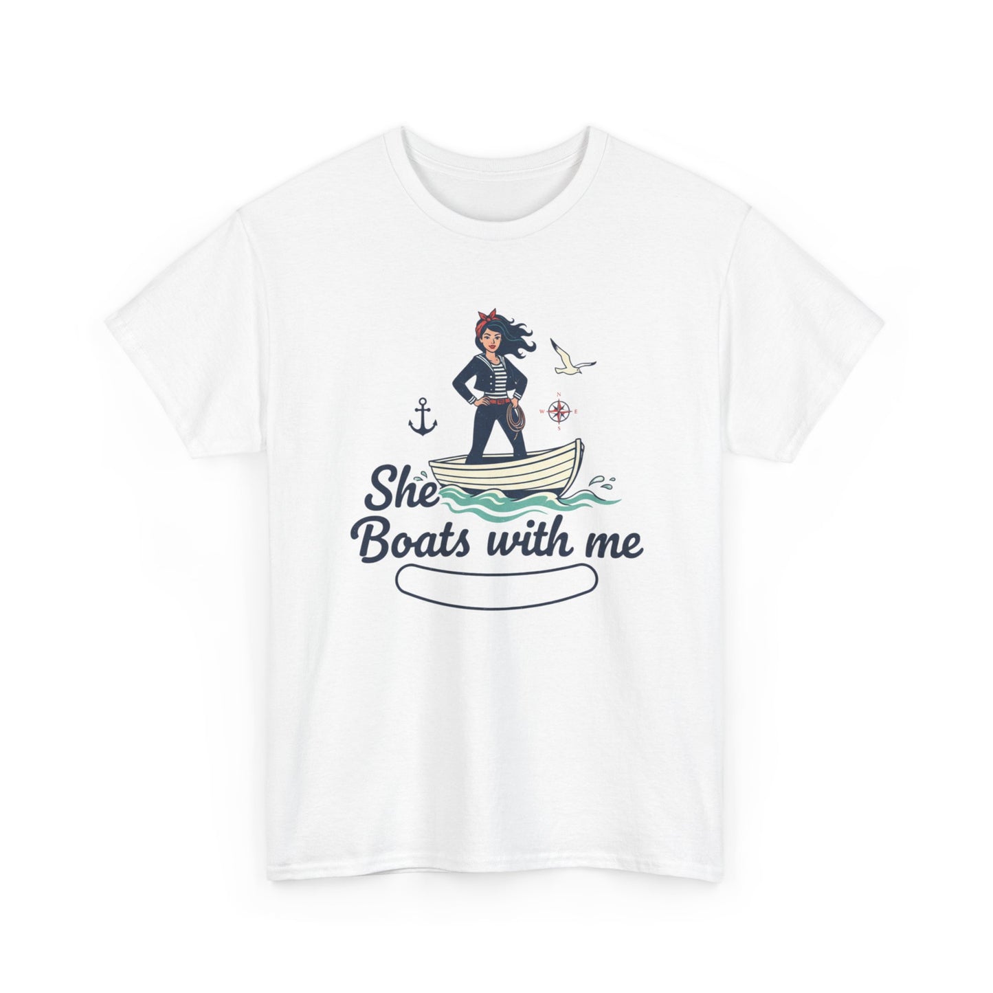 T-Shirt — "She Boats With Me" Nautical Couple Tee Printify