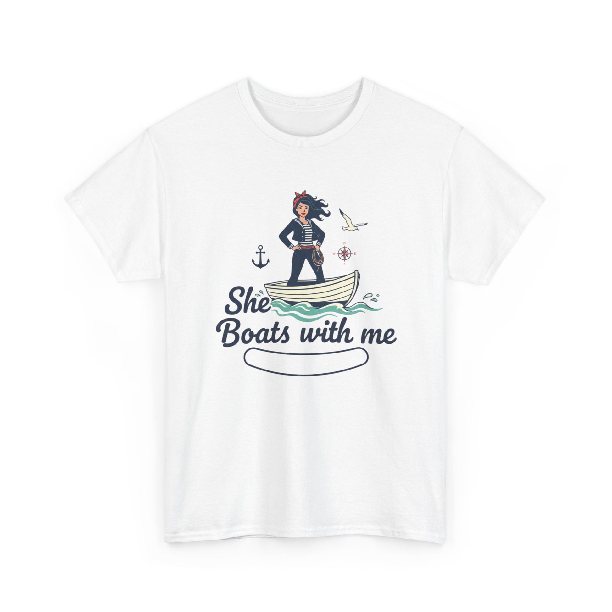 T-Shirt — "She Boats With Me" Nautical Couple Tee Printify