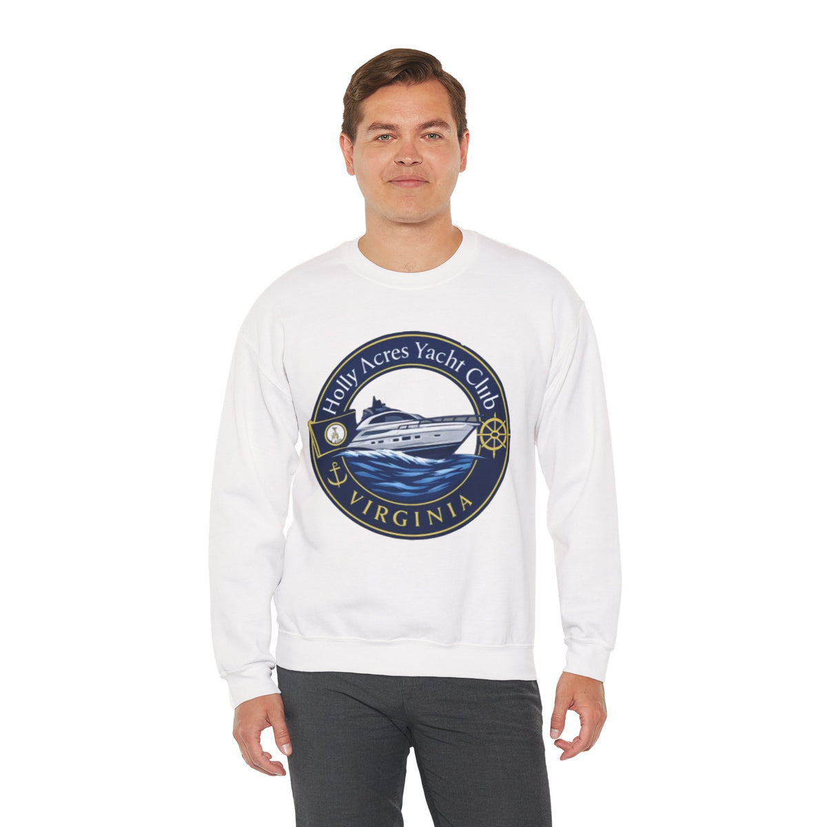 Virginia Yacht Club Crewneck Sweatshirt — "Holly Acres Yacht Club" Nautical Logo