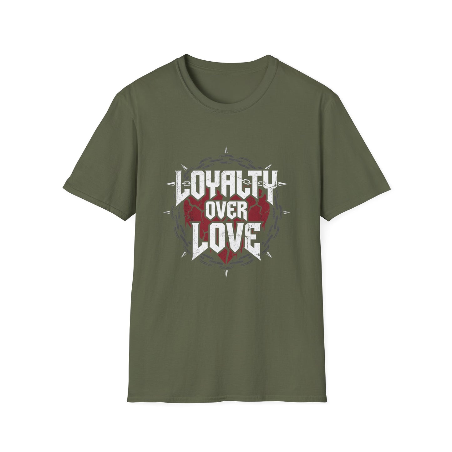 Loyalty Over Love T-Shirt — Edgy Heart & Chain Graphic Tee