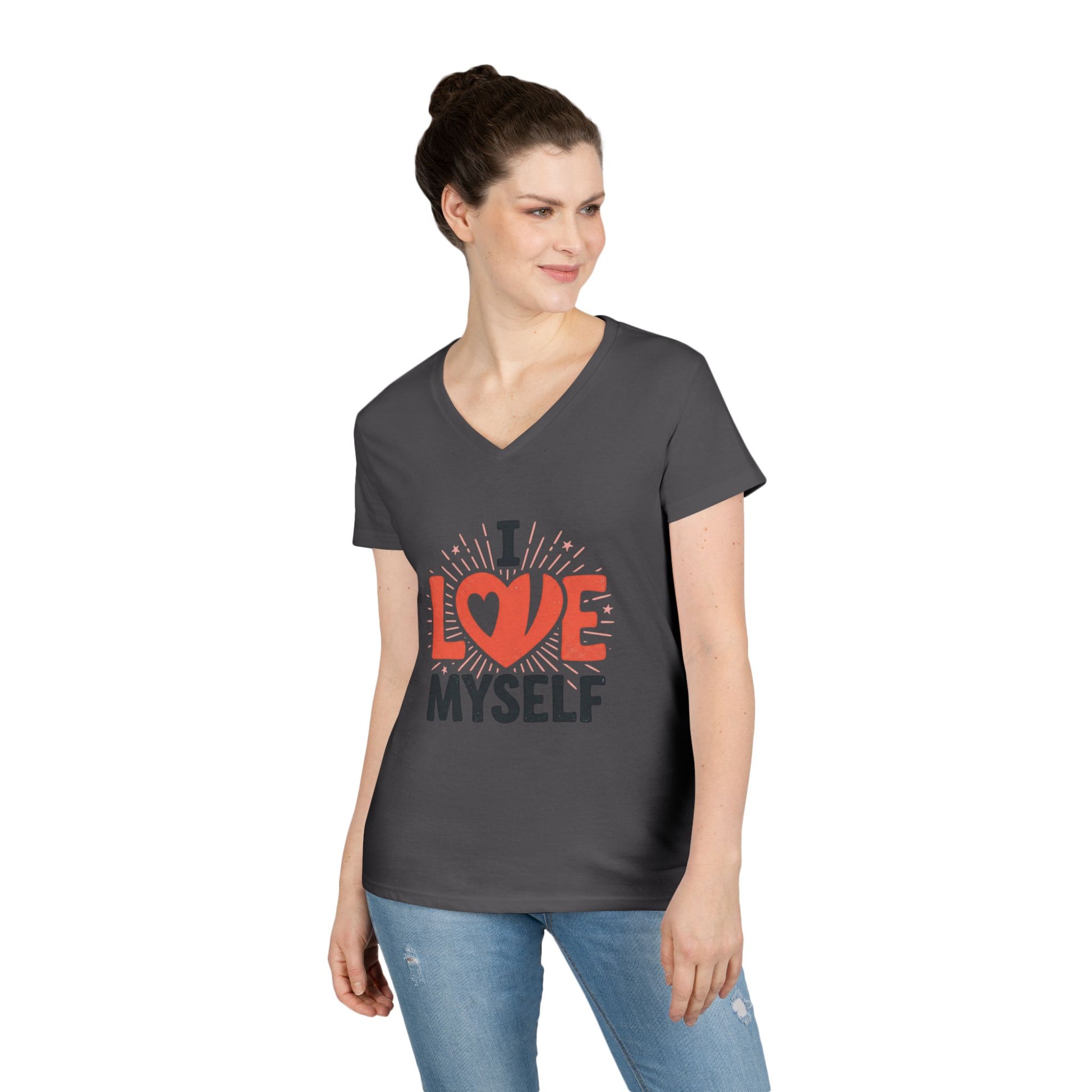 I Love Myself V-Neck Tee — Self-Love Women's T-Shirt Printify