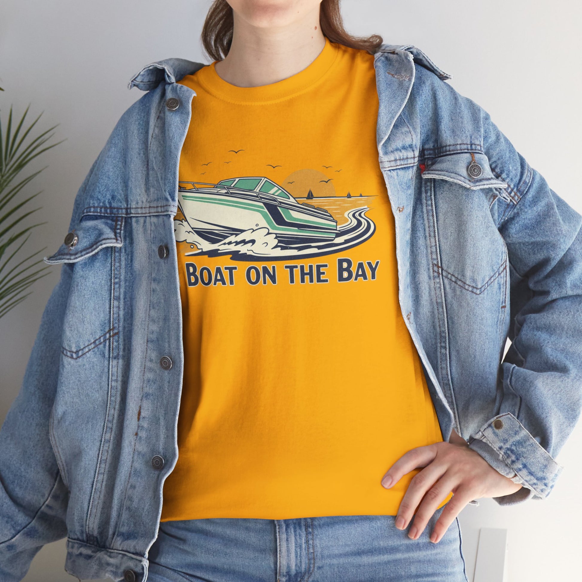Boat on the Bay T-Shirt — Retro Motorboat Sunset Tee Printify