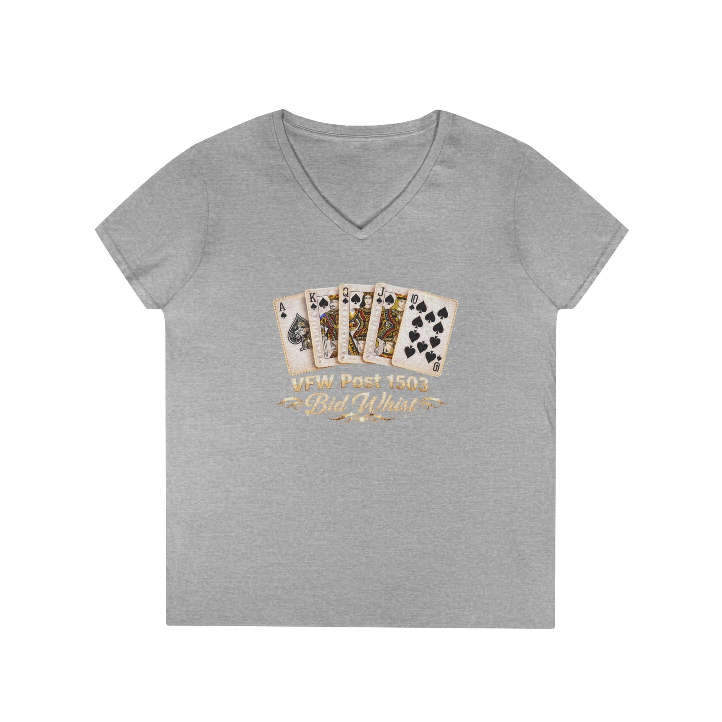 Ladies' V-Neck T-Shirt — Vintage Playing Cards "VFW Post 1503" Graphic Printify
