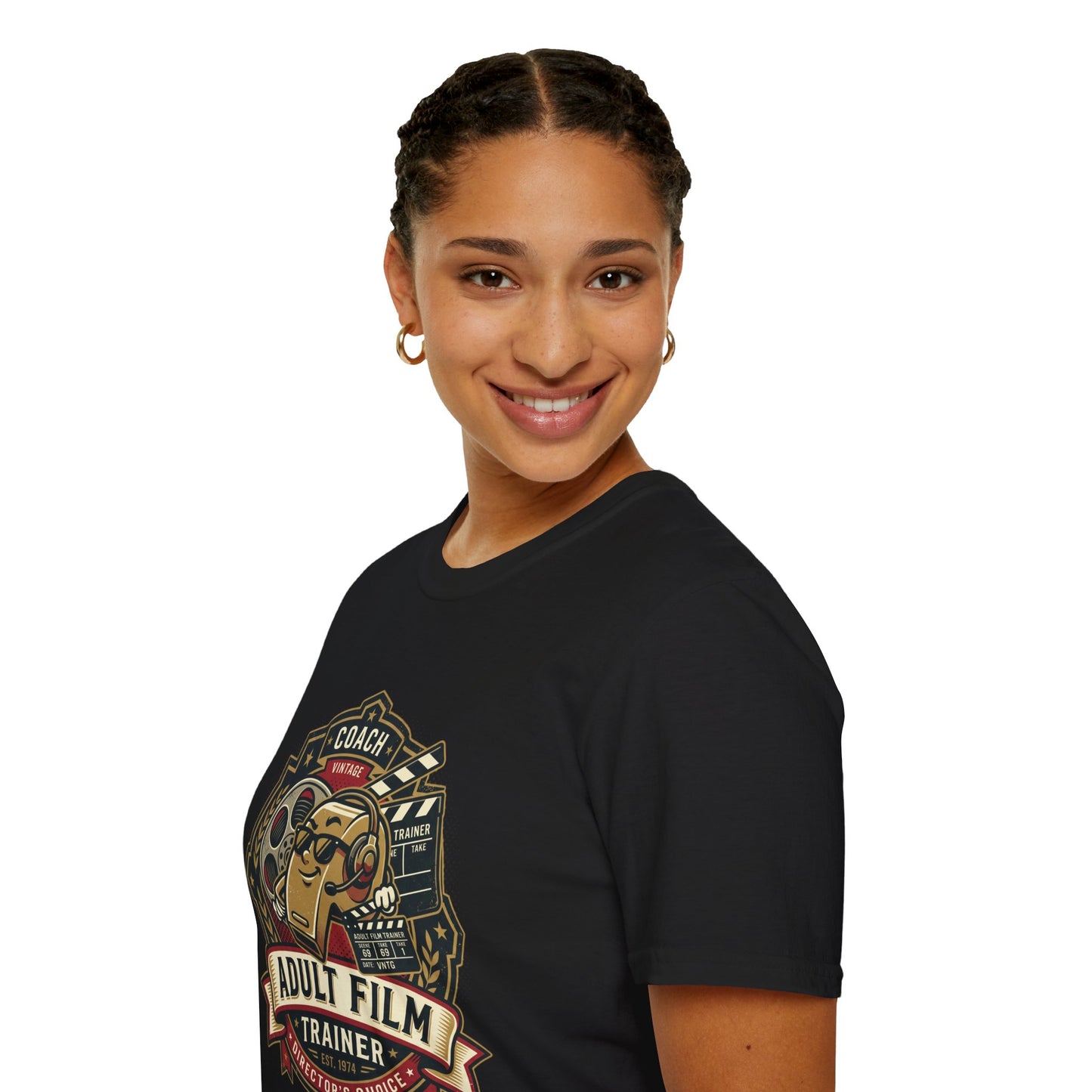 Adult Film Trainer T-Shirt — Vintage Director’s Coach Movie Reel Tee Printify
