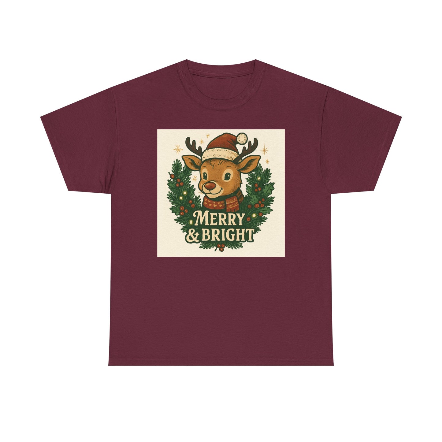 Merry & Bright Reindeer Christmas T-Shirt Printify
