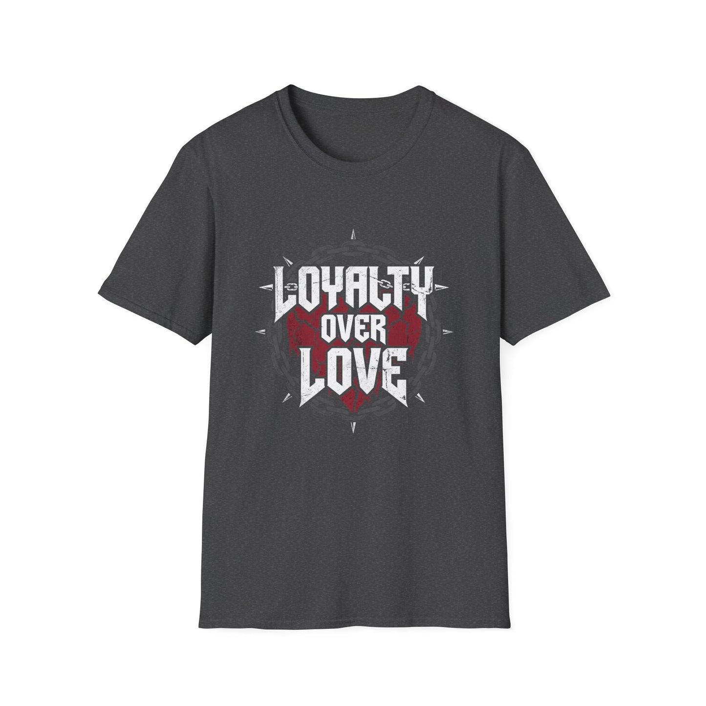Loyalty Over Love T-Shirt — Edgy Heart & Chain Graphic Tee