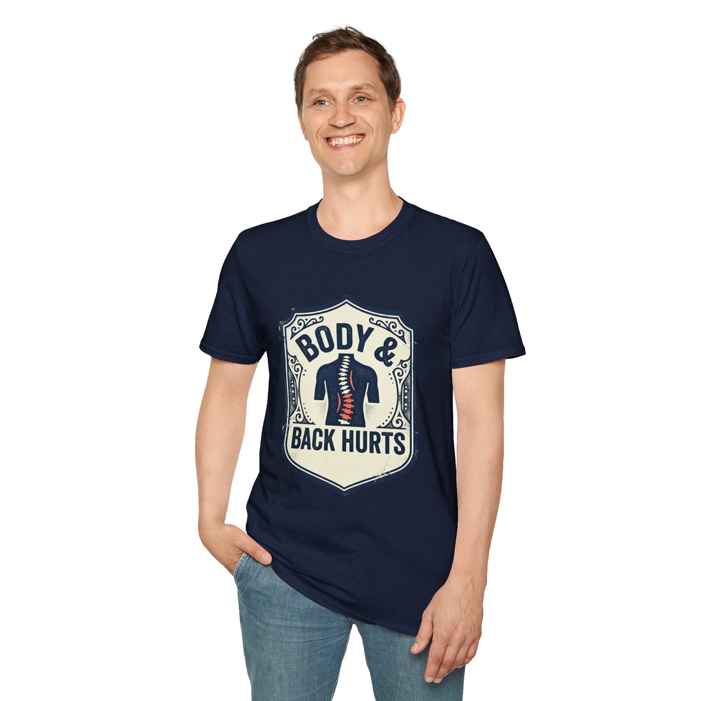 Back Hurts T-Shirt — Body & Back Hurts Graphic Tee for Spine Pain Relief Awareness