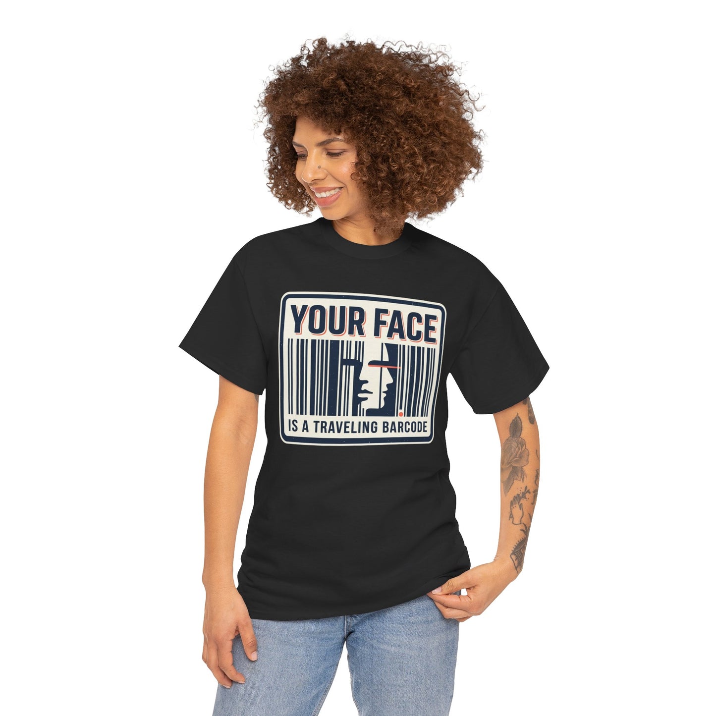 "Your Face Is a Traveling Barcode" Graphic Tee