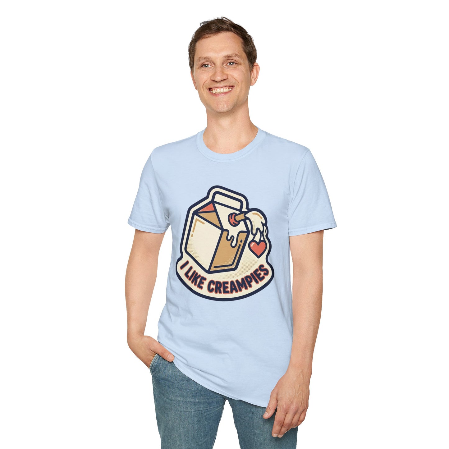 Cream Pie Cartoon T-Shirt — "I Like Creampies" Retro Milk Carton Graphic Tee