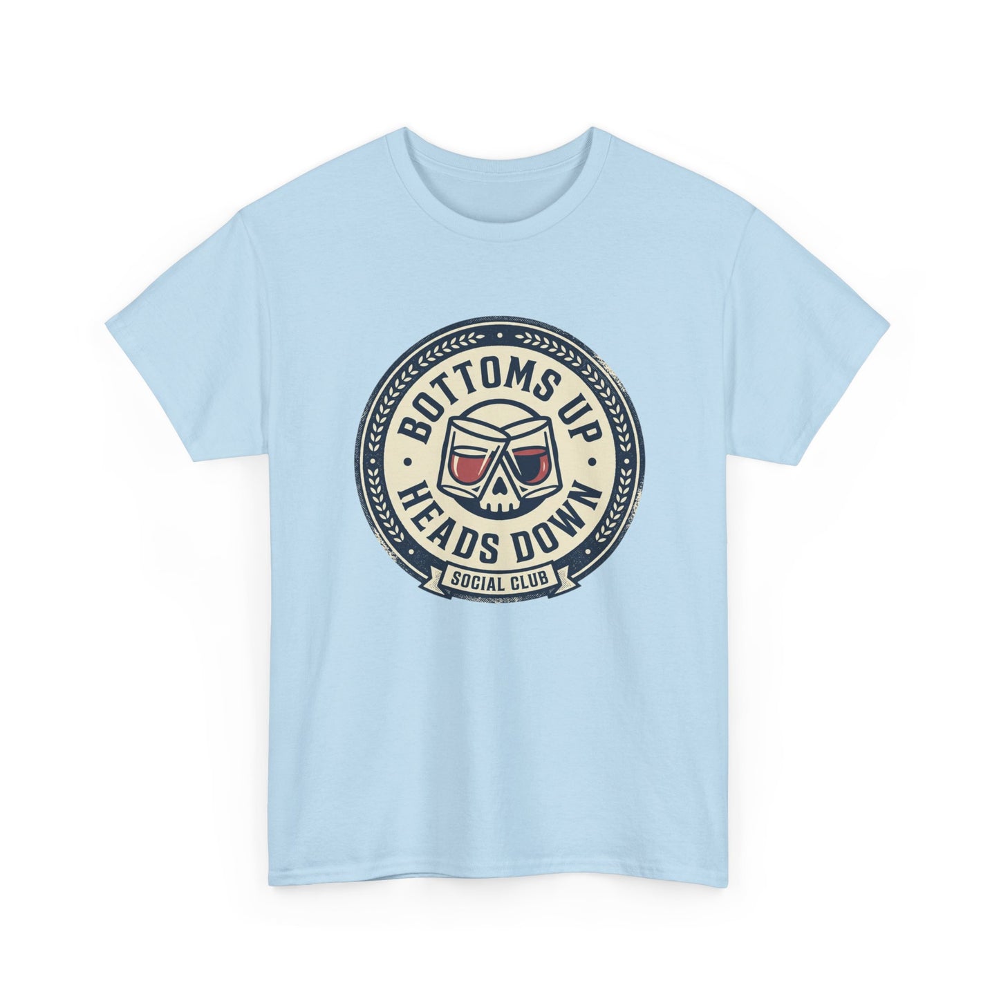 "Bottoms Up Heads Down" Skull Beer Logo Tee