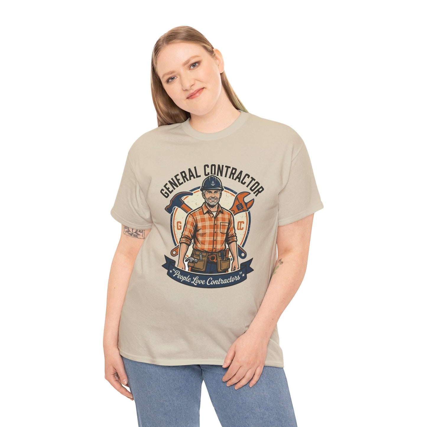 General Contractor T-Shirt — Vintage Construction Worker Logo Tee Printify