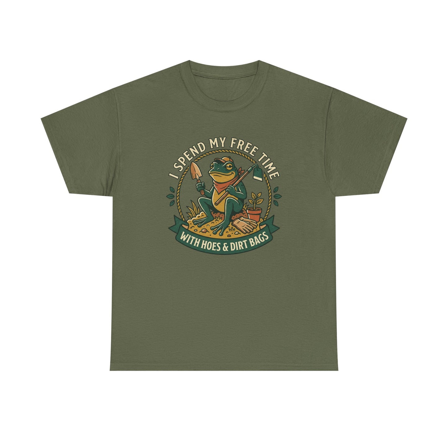 Gardening Frog T-Shirt — "I Spend My Free Time With Hoes & Dirt Bags" Funny Garden Tee