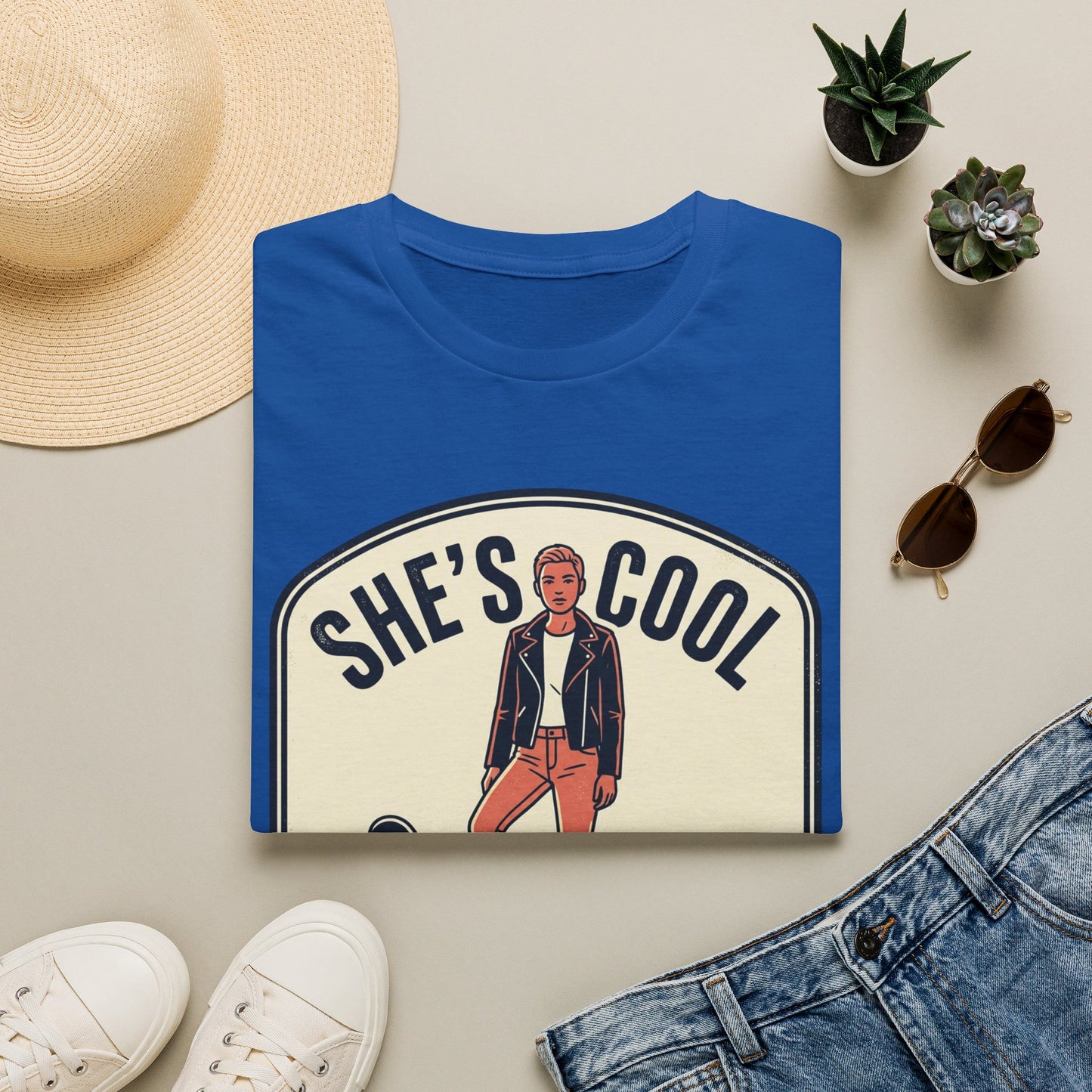 She's Cool Skateboarder T-Shirt — "She's Cool, She Can Ride On It" Retro Graphic Tee