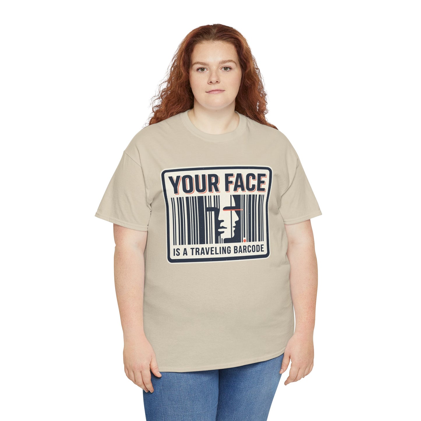 "Your Face Is a Traveling Barcode" Graphic Tee