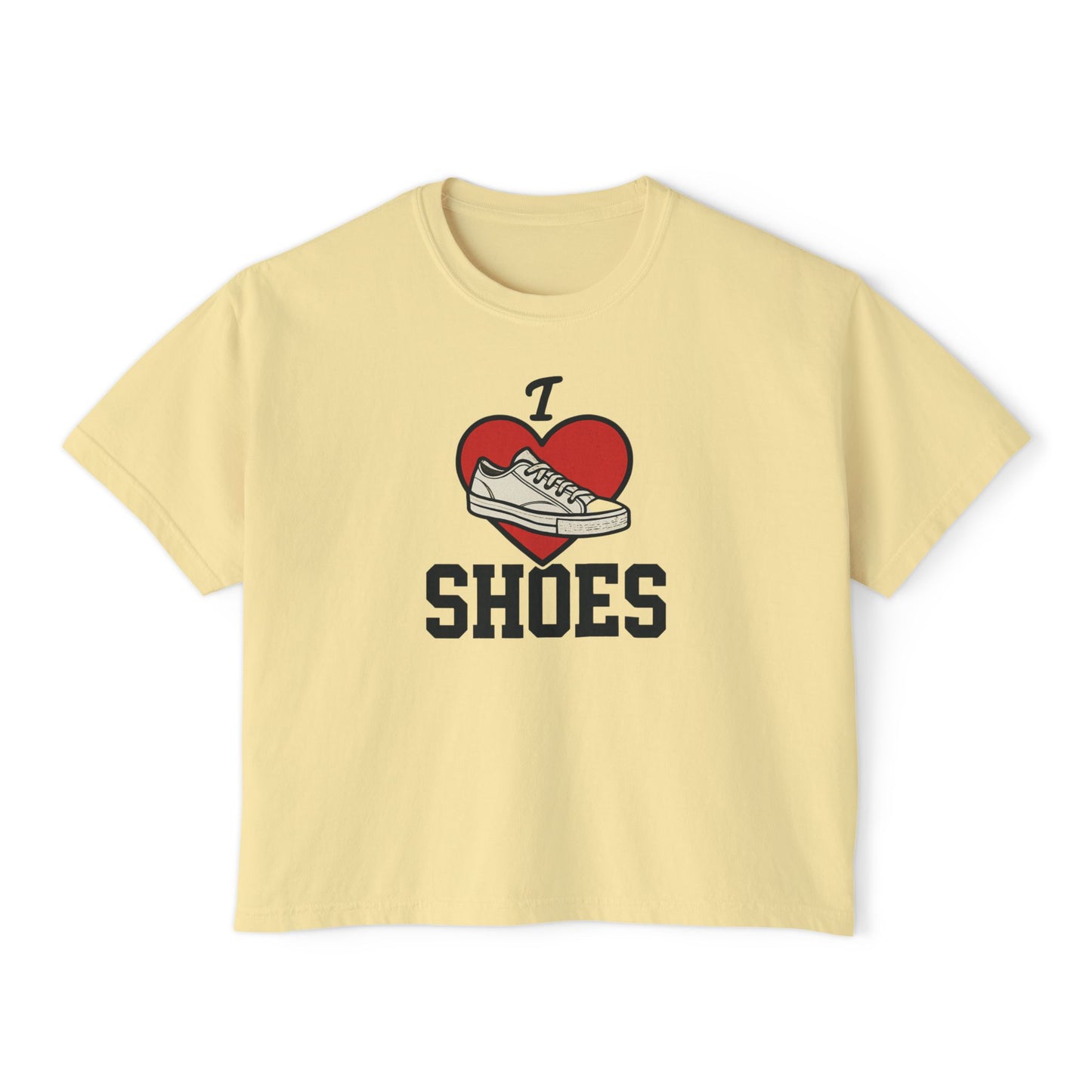 I Heart Shoes Women's Boxy Tee – Cute Sneaker Lover T-Shirt