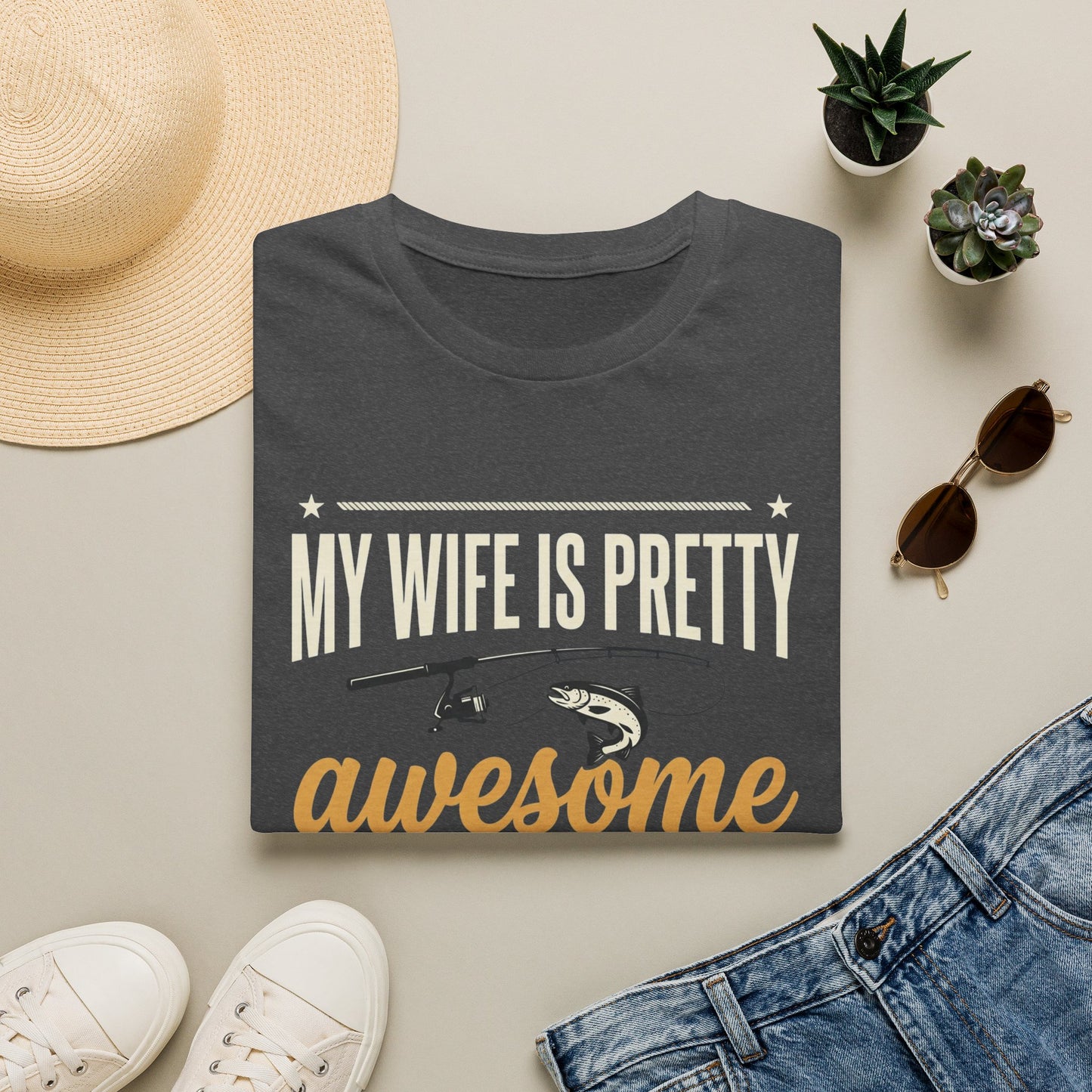 My Wife Is Pretty Awesome Fishing T-Shirt — Funny Husband Gift for Anglers