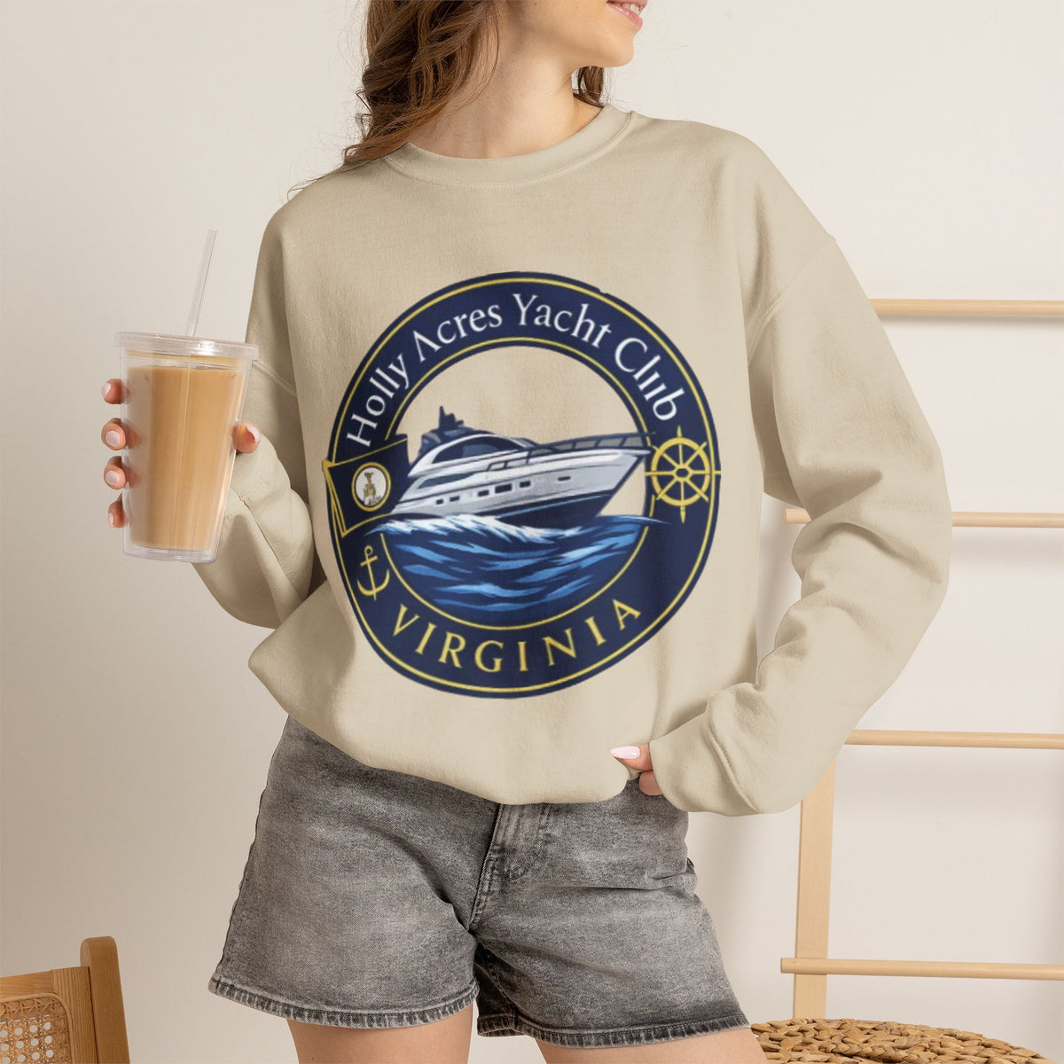 Virginia Yacht Club Crewneck Sweatshirt — "Holly Acres Yacht Club" Nautical Logo