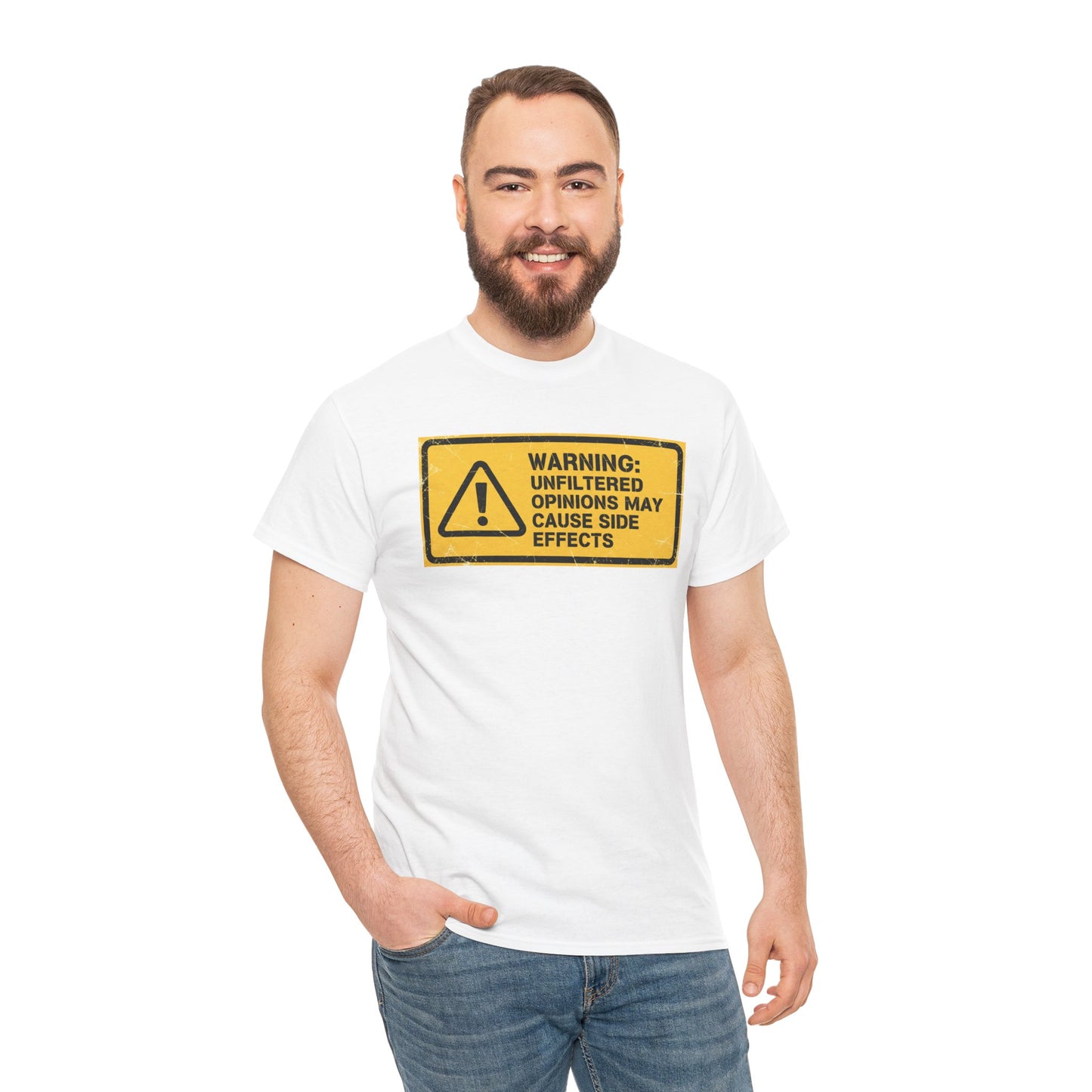T-Shirt — "Warning: Unfiltered Opinions May Cause Side Effects" Graphic Tee