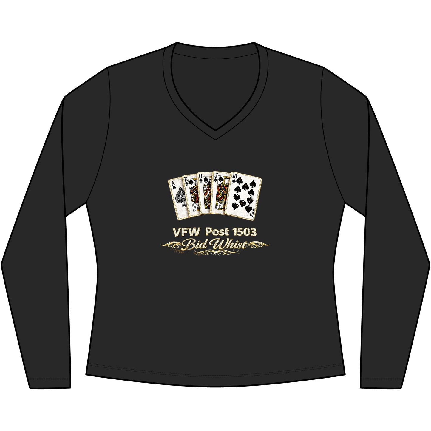 Women's V‑Neck Long Sleeve Tee — Vintage Playing Cards "New York" Graphic