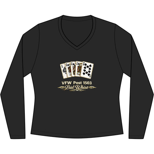 Women's V‑Neck Long Sleeve Tee — Vintage Playing Cards "New York" Graphic