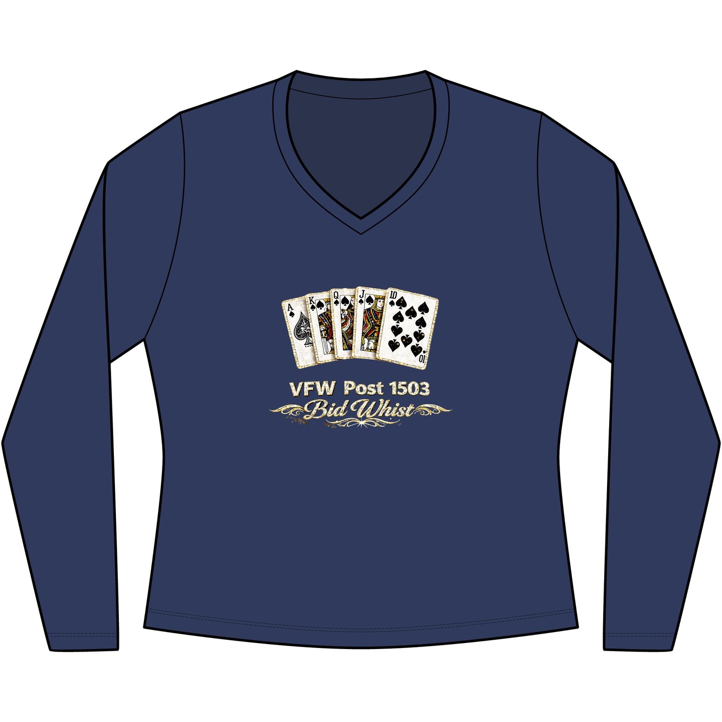 Women's V‑Neck Long Sleeve Tee — Vintage Playing Cards "New York" Graphic