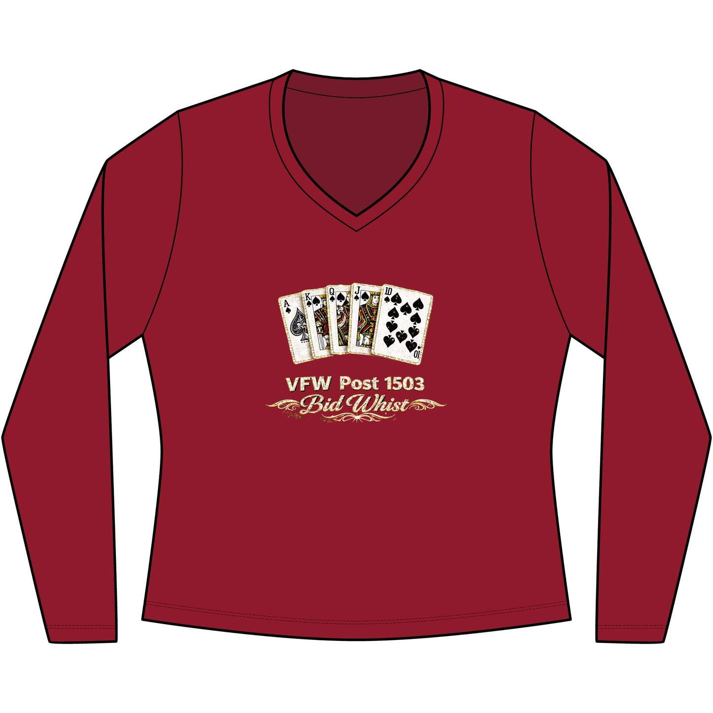 Women's V‑Neck Long Sleeve Tee — Vintage Playing Cards "New York" Graphic