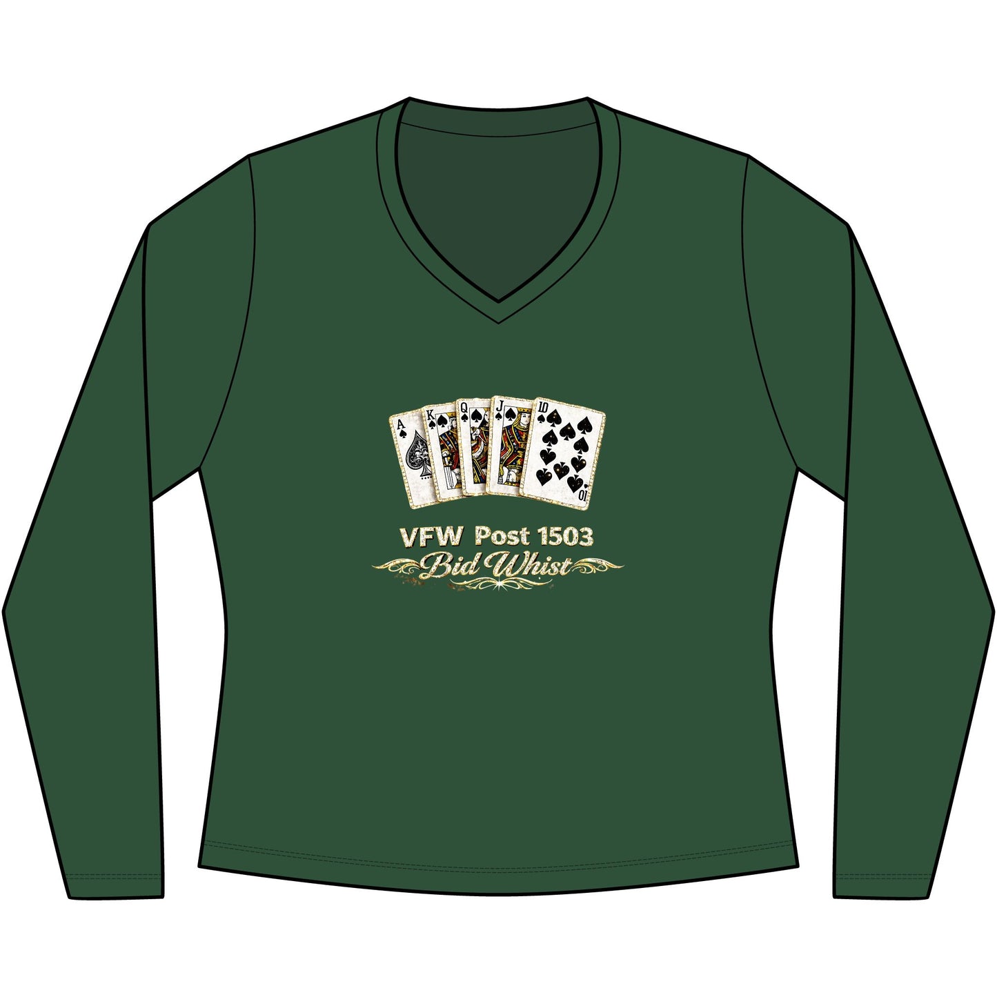 Women's V‑Neck Long Sleeve Tee — Vintage Playing Cards "New York" Graphic