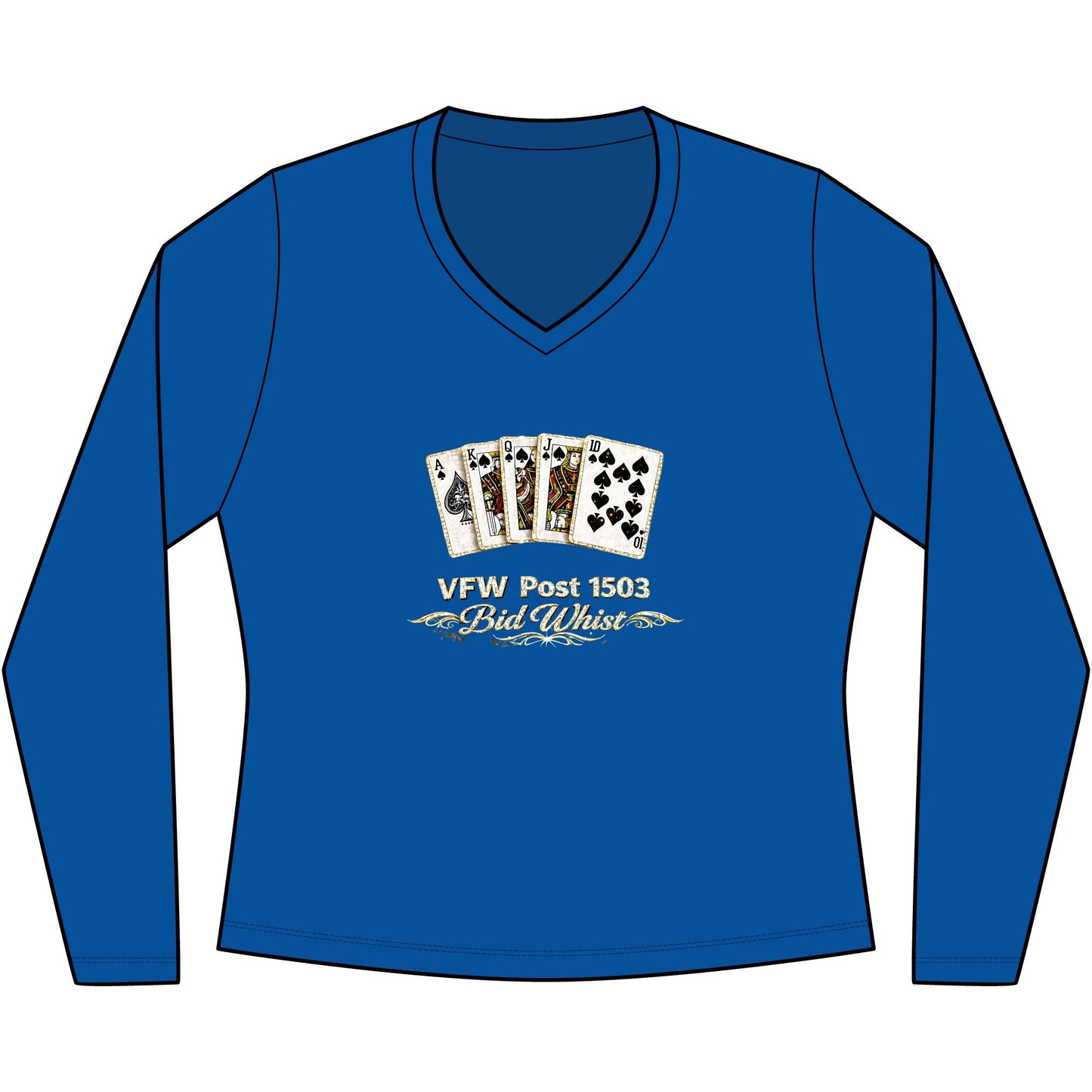Women's V‑Neck Long Sleeve Tee — Vintage Playing Cards "New York" Graphic