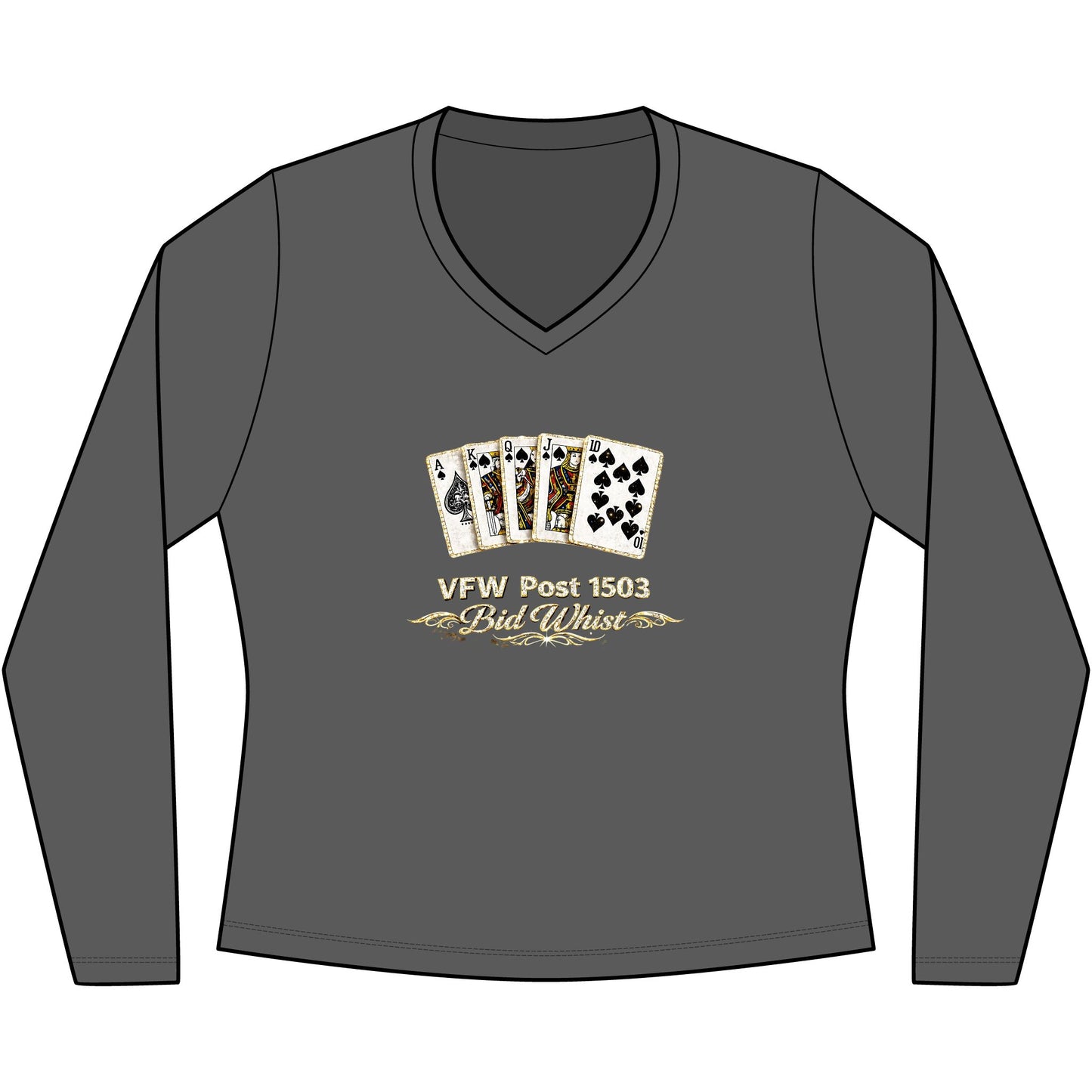 Women's V‑Neck Long Sleeve Tee — Vintage Playing Cards "New York" Graphic
