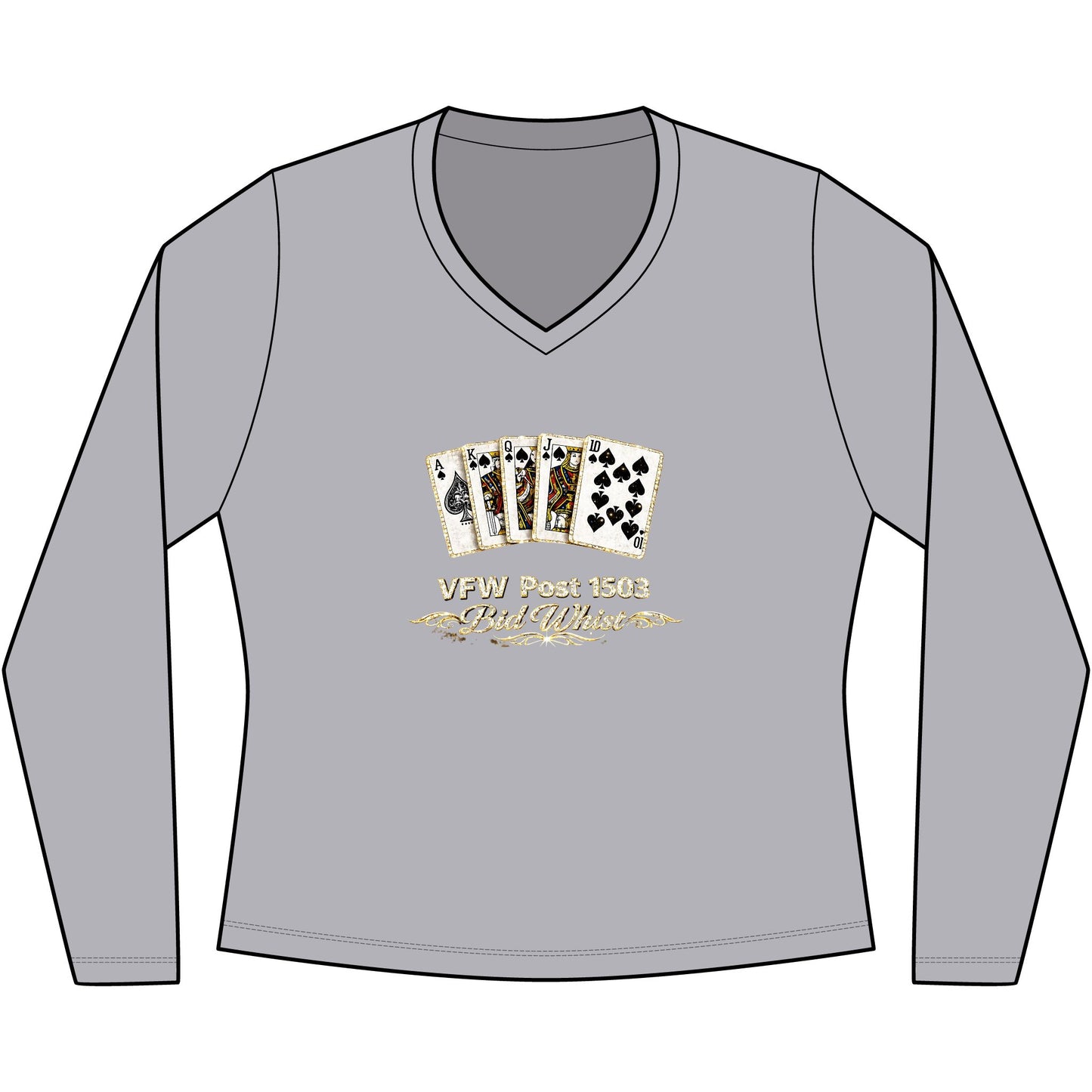 Women's V‑Neck Long Sleeve Tee — Vintage Playing Cards "New York" Graphic