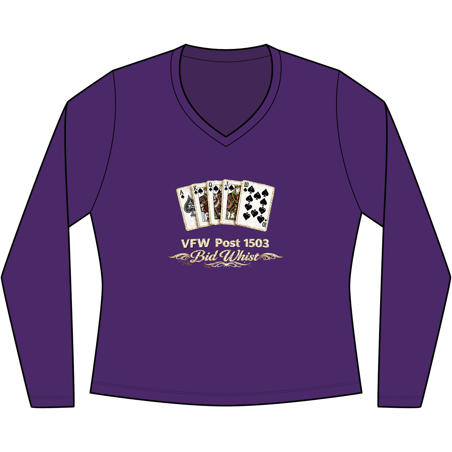 Women's V‑Neck Long Sleeve Tee — Vintage Playing Cards "New York" Graphic