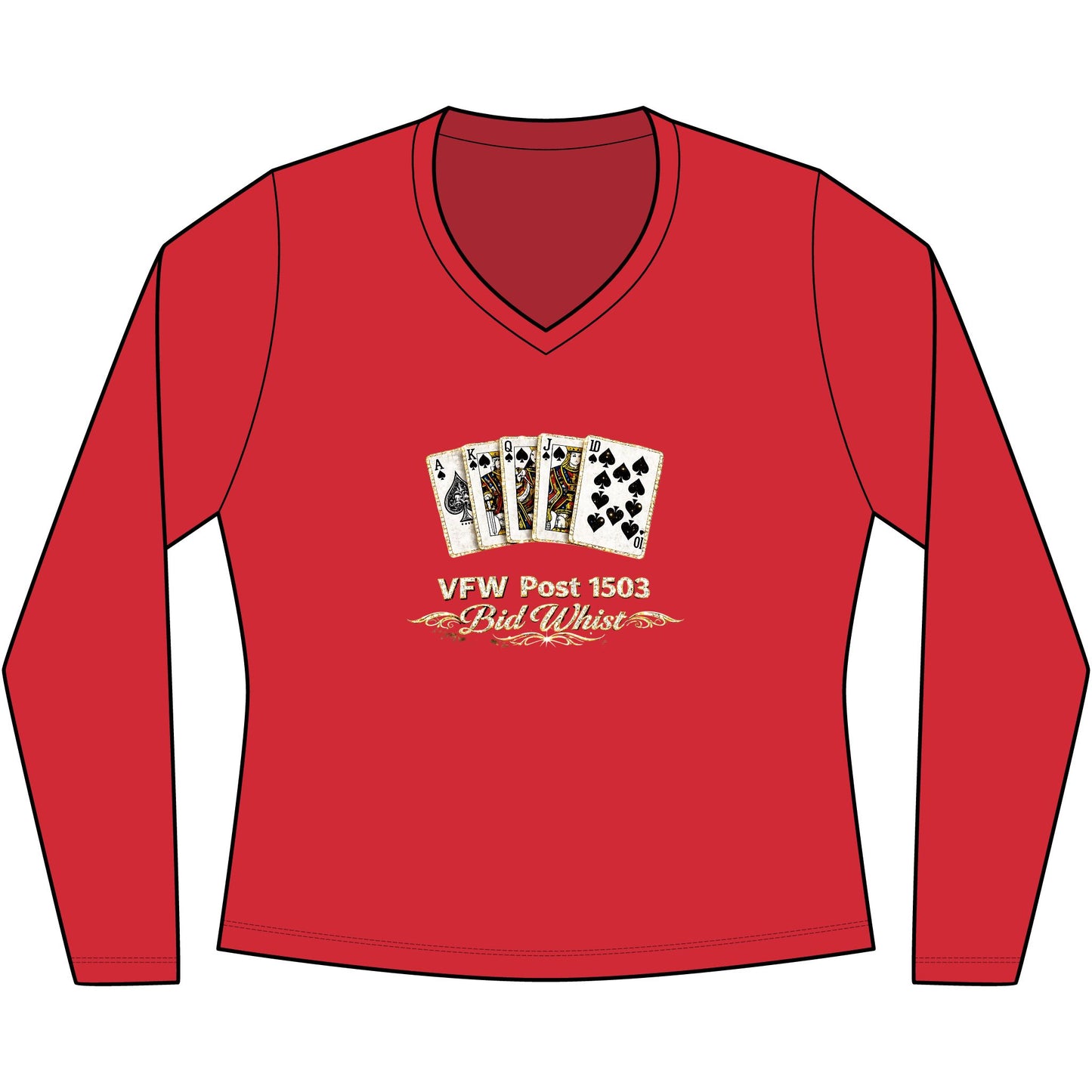 Women's V‑Neck Long Sleeve Tee — Vintage Playing Cards "New York" Graphic