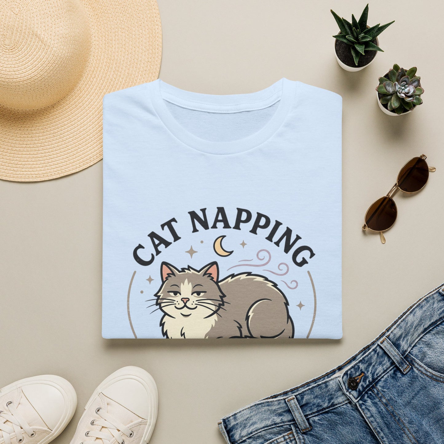 Cat Napping T-Shirt — Cute Sleeping Cat Graphic Tee for Cat Lovers