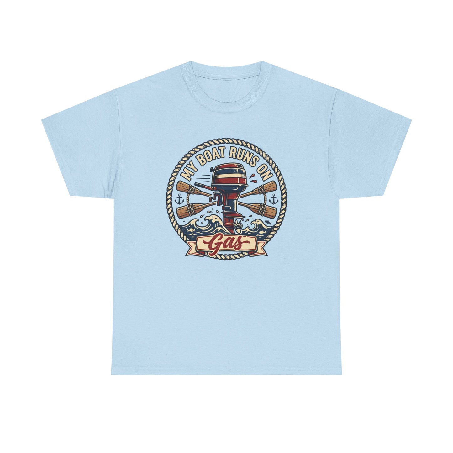 Boat Runs on Gas T-Shirt — Vintage Outboard Motor Fishing Tee Printify