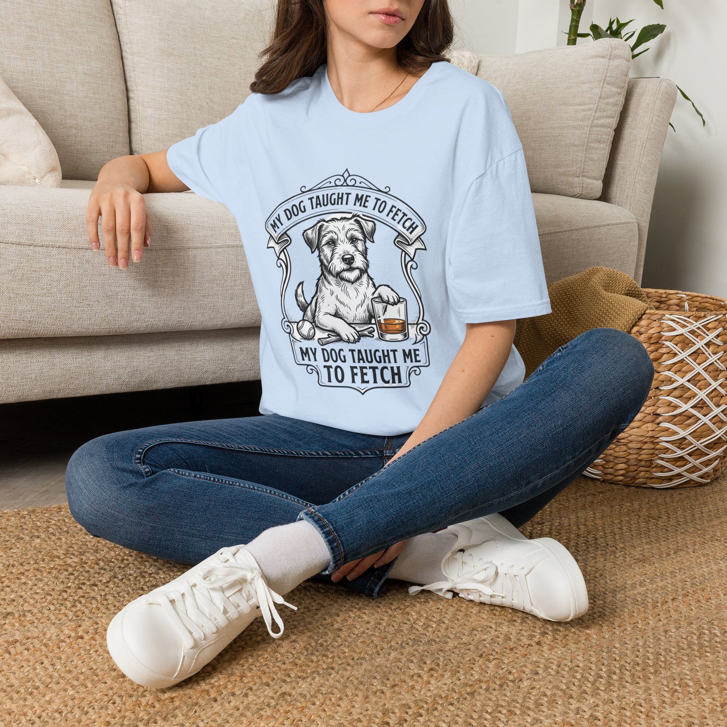 "My Dog Taught Me to Fetch" Vintage Pup Graphic Tee-Dog T-Shirt