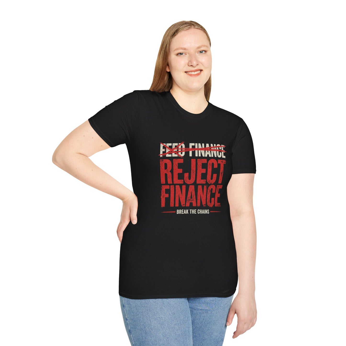 Reject Finance T-Shirt — Bold Red Protest Graphic Tee