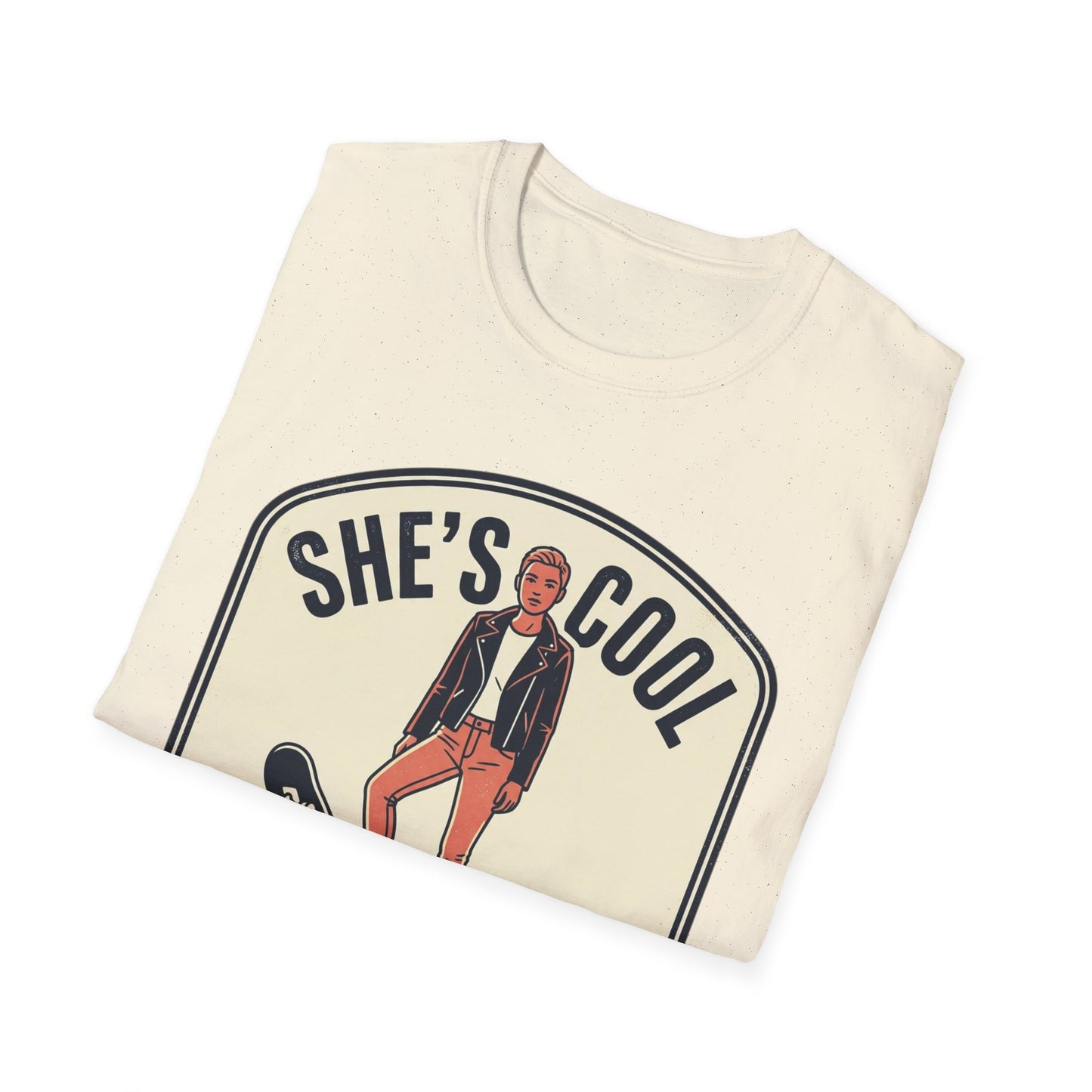 She's Cool Skateboarder T-Shirt — "She's Cool, She Can Ride On It" Retro Graphic Tee