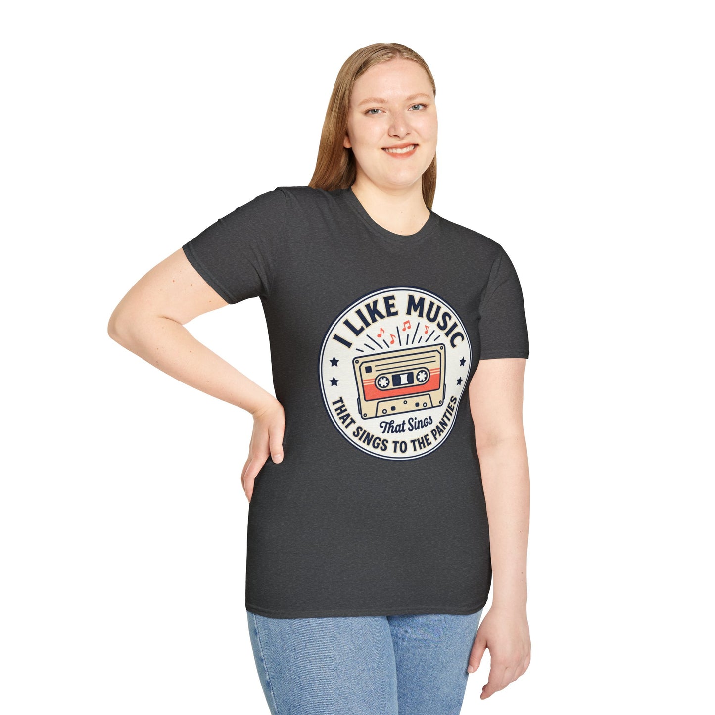 Retro Cassette T-Shirt — "I Like Music That Sings to the Pants" Vintage Music Tee