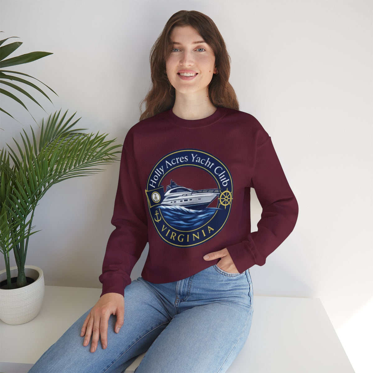 Virginia Yacht Club Crewneck Sweatshirt — "Holly Acres Yacht Club" Nautical Logo