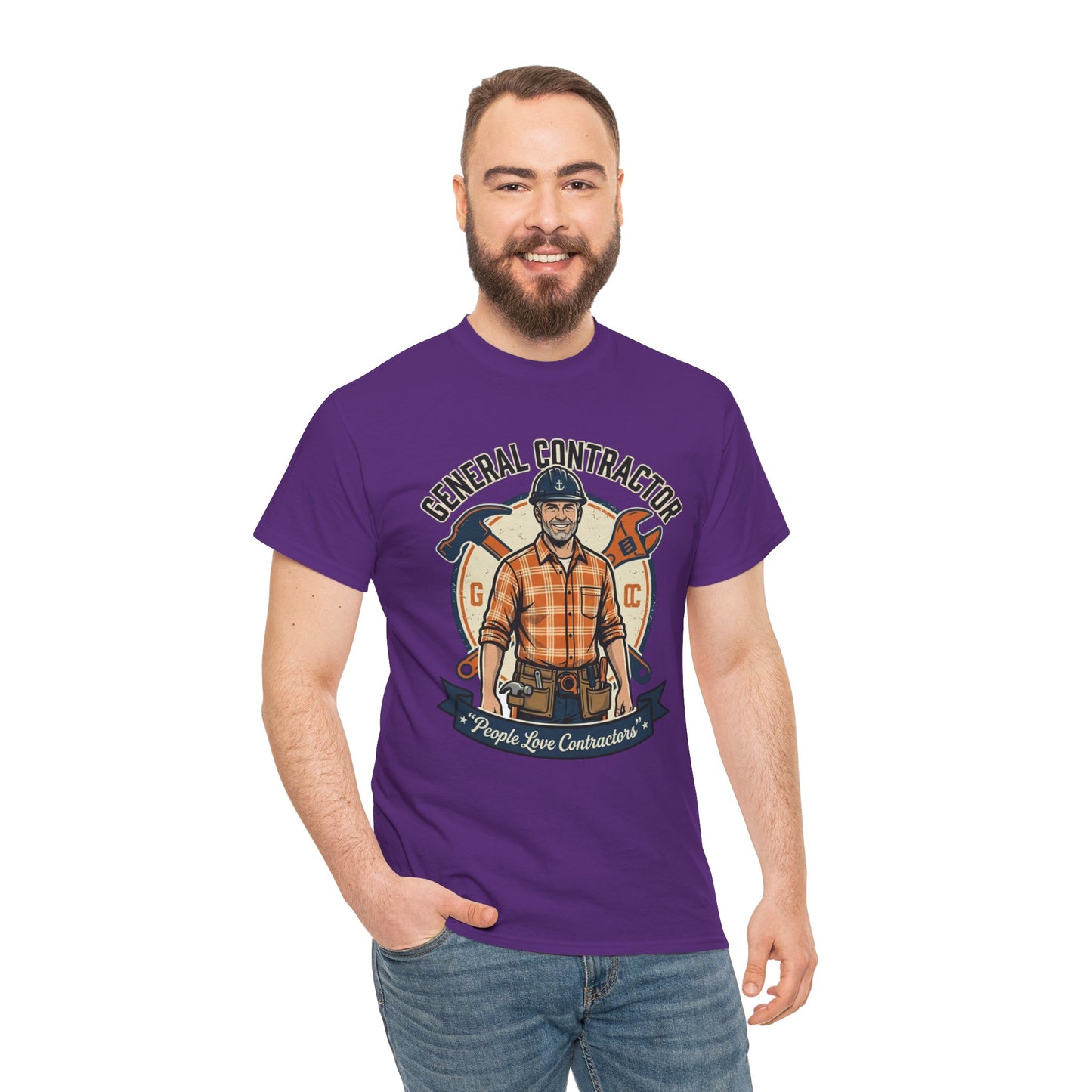 General Contractor T-Shirt — Vintage Construction Worker Logo Tee Printify