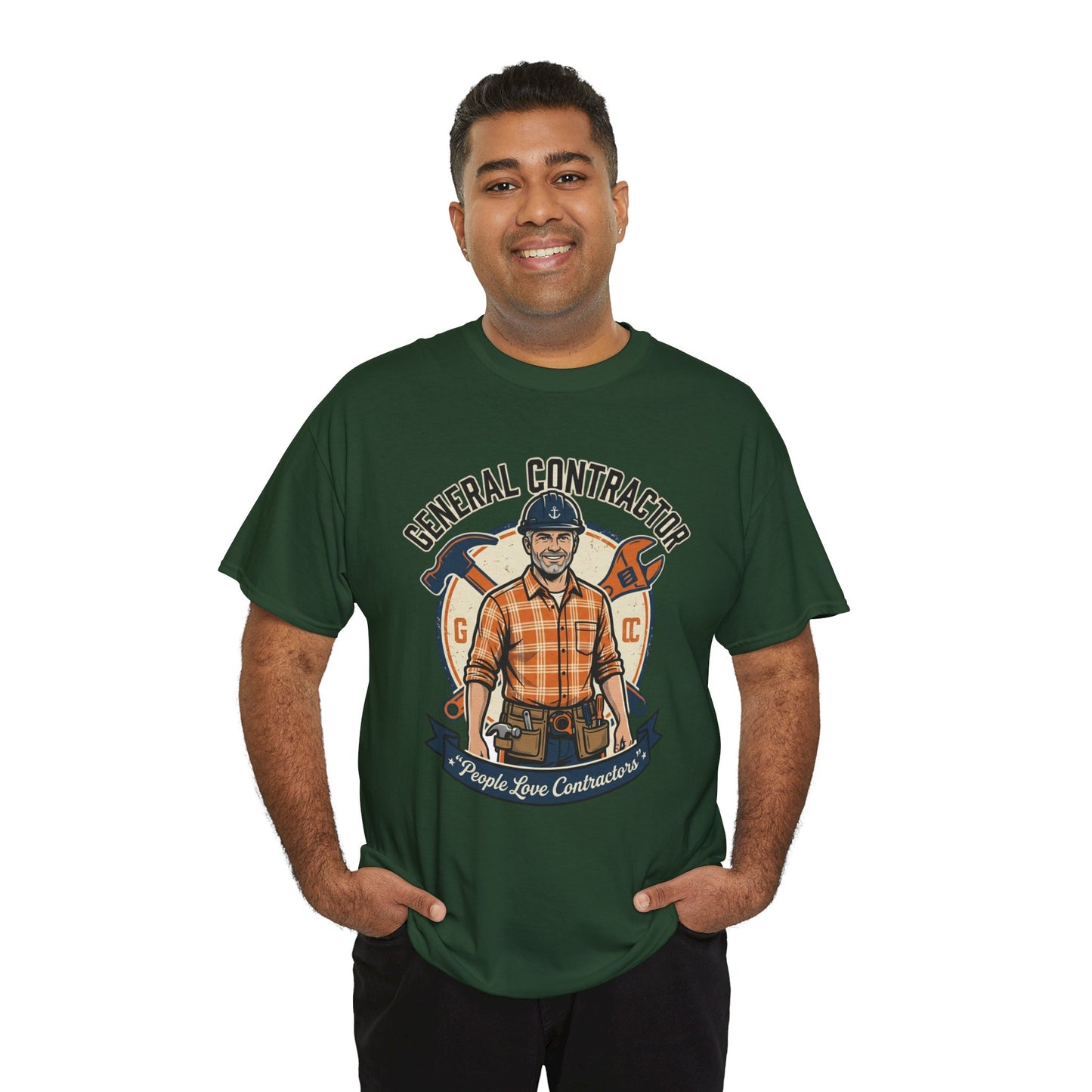 General Contractor T-Shirt — Vintage Construction Worker Logo Tee Printify