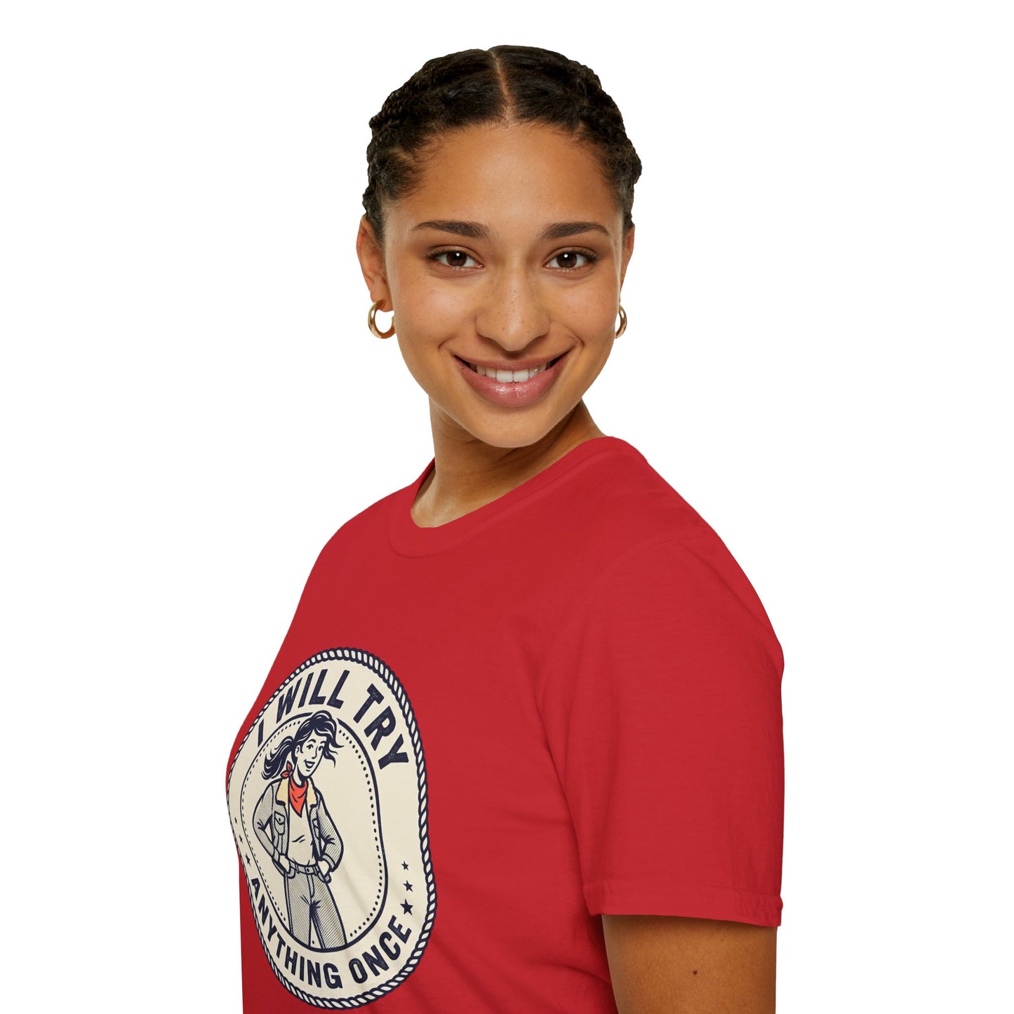 I Will Try Anything Once T-Shirt — Retro Adventurous Vintage Badge Tee
