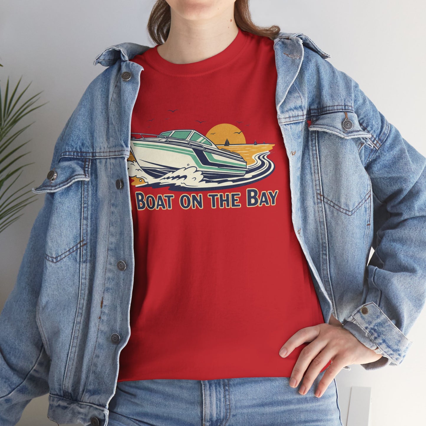 Boat on the Bay T-Shirt — Retro Motorboat Sunset Tee Printify